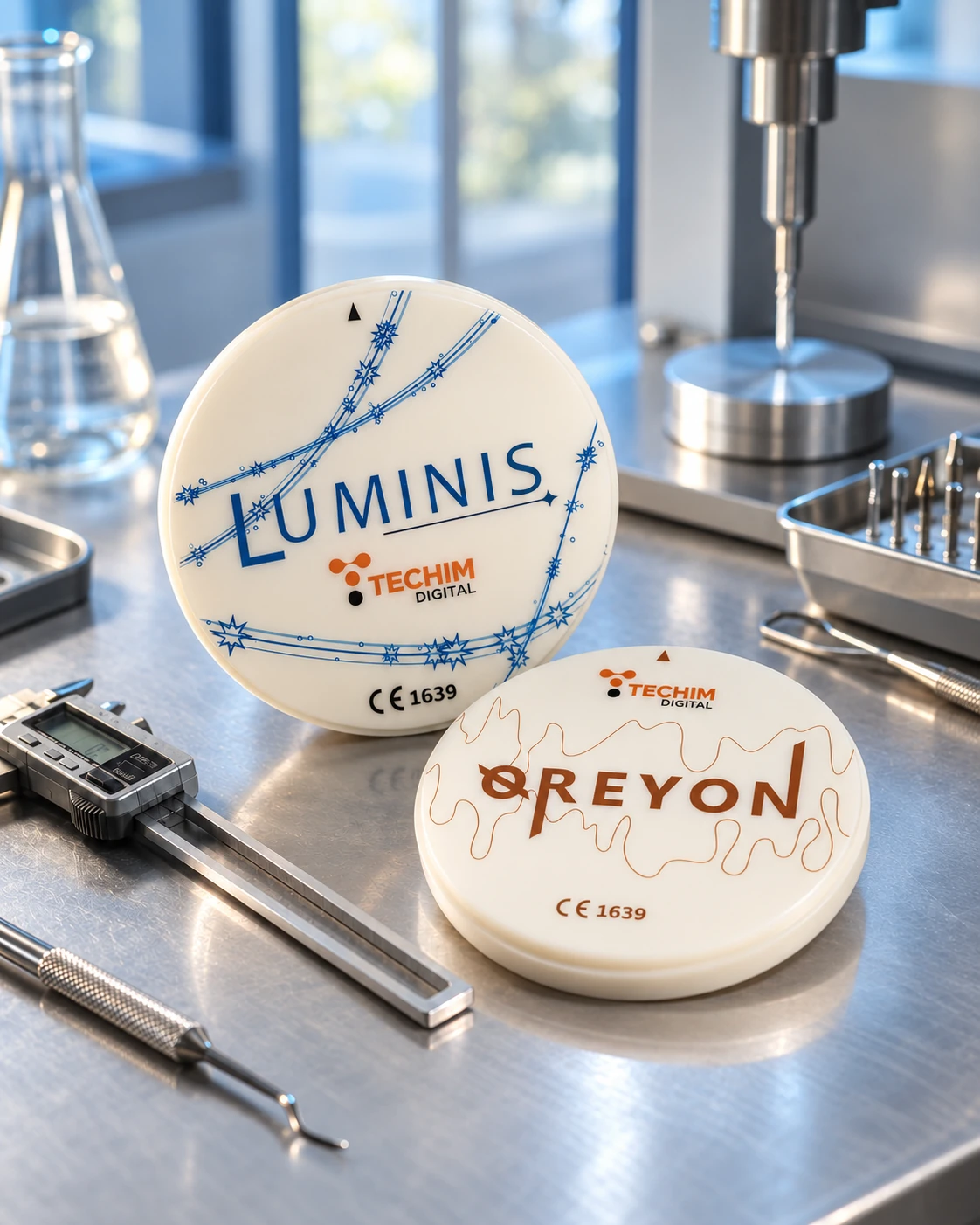 04-dischi-pmma-luminis-e-oreyon-su-banco-laboratorio-chiara